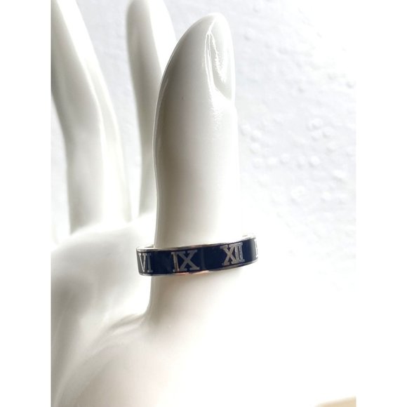 S925 Sterling Silver Vintage Black Roman Numeral Ring Wedding Band - Picture 3 of 7